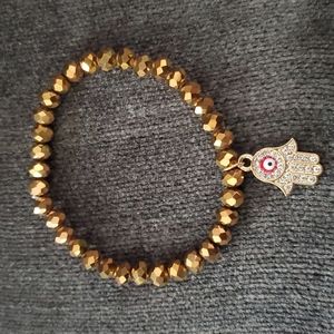 HANDMADE IN TURKEY COPPER GOLD EVIL EYE HAND BRACELET